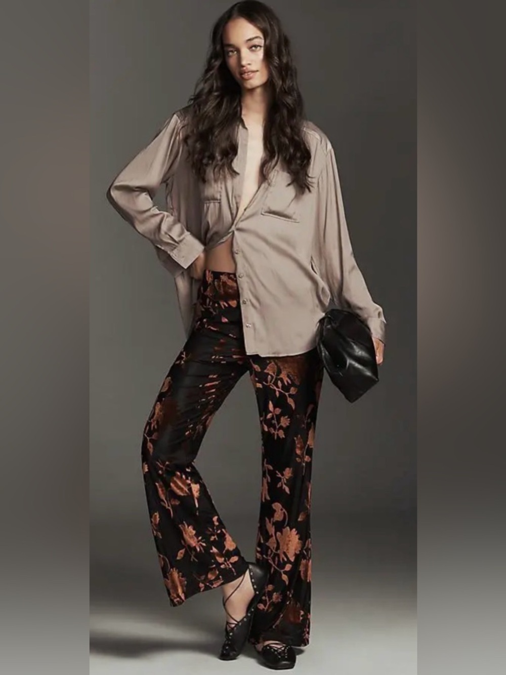 Hutch High Rise Flare Pants with Velvet Burnout Floral Details Boho Medium NWOT